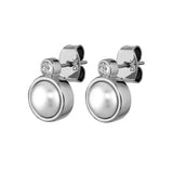 London Shiny Silver Stud Earrings - White Pearl