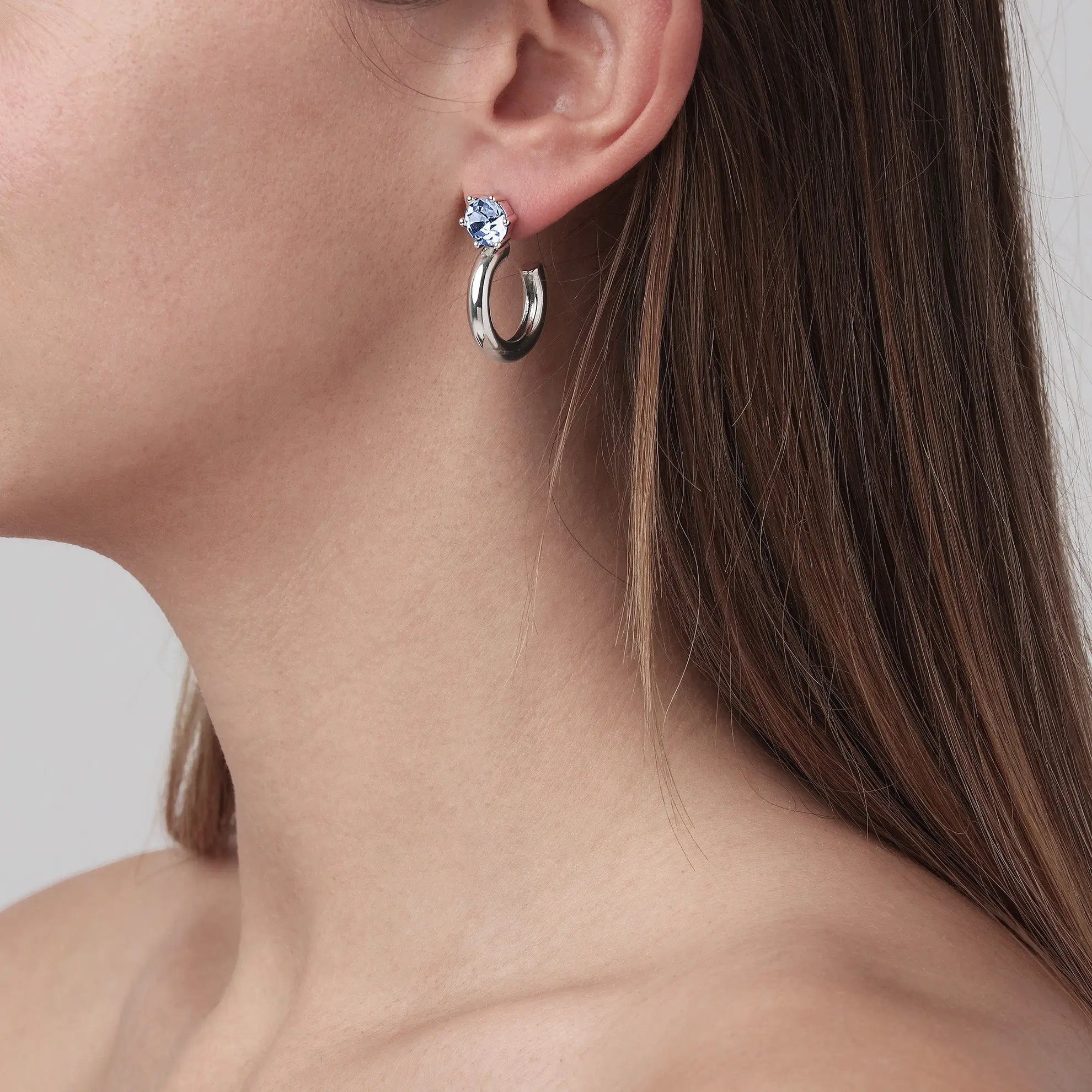 Quinte Shiny Silver Hoop Earrings, Light Blue Dyrberg/Kern NZ