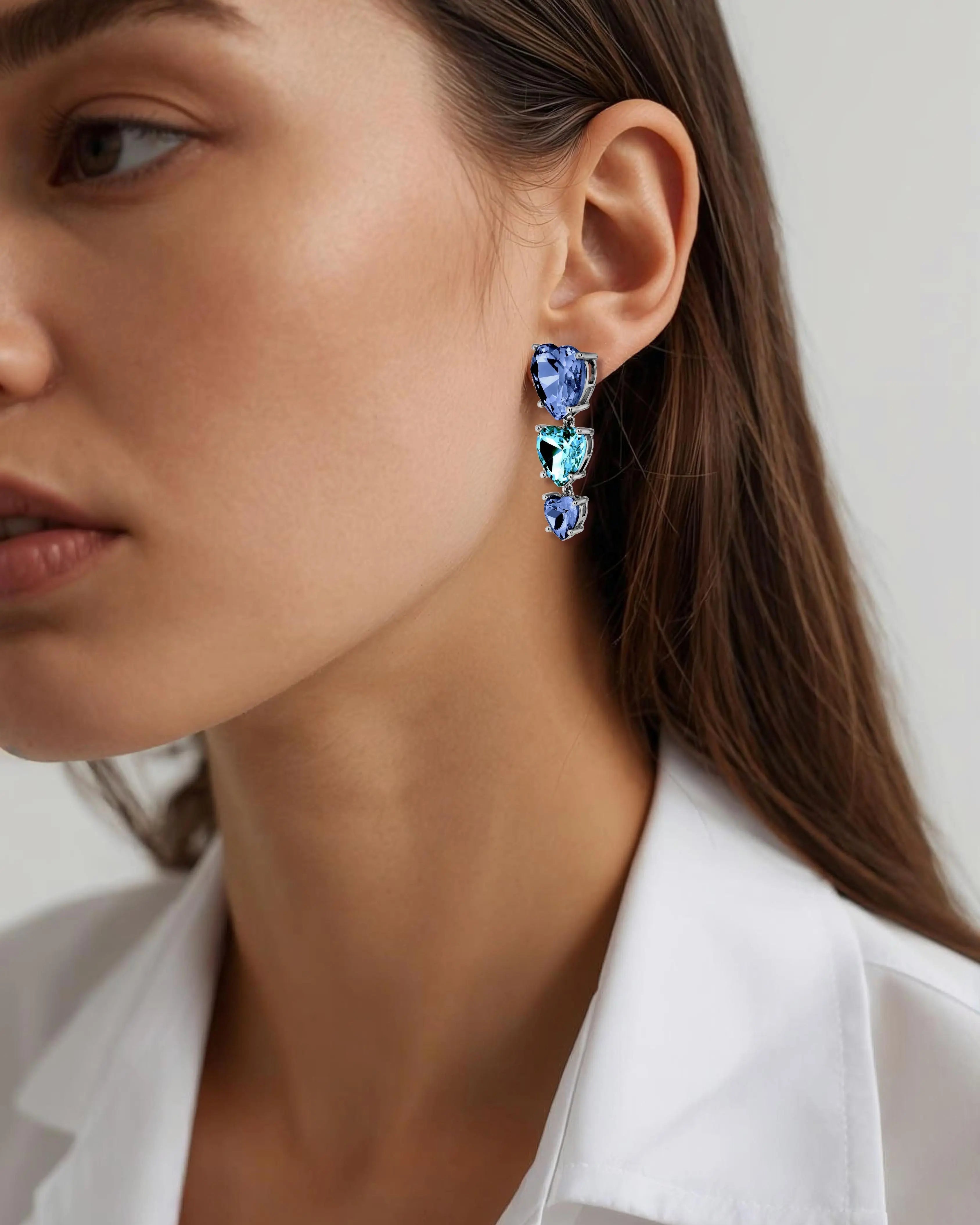 Sanctu Shiny Silver Drop Earrings, Light Blue Dyrberg/Kern NZ