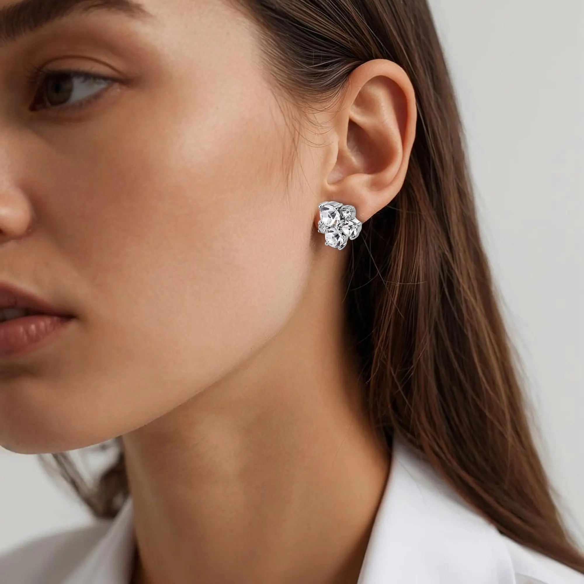 Minnie Shiny Silver Stud Earrings, Crystal Dyrberg/Kern NZ