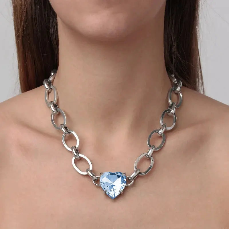 Braze Shiny Silver Necklace, Light Blue Dyrberg/Kern NZ