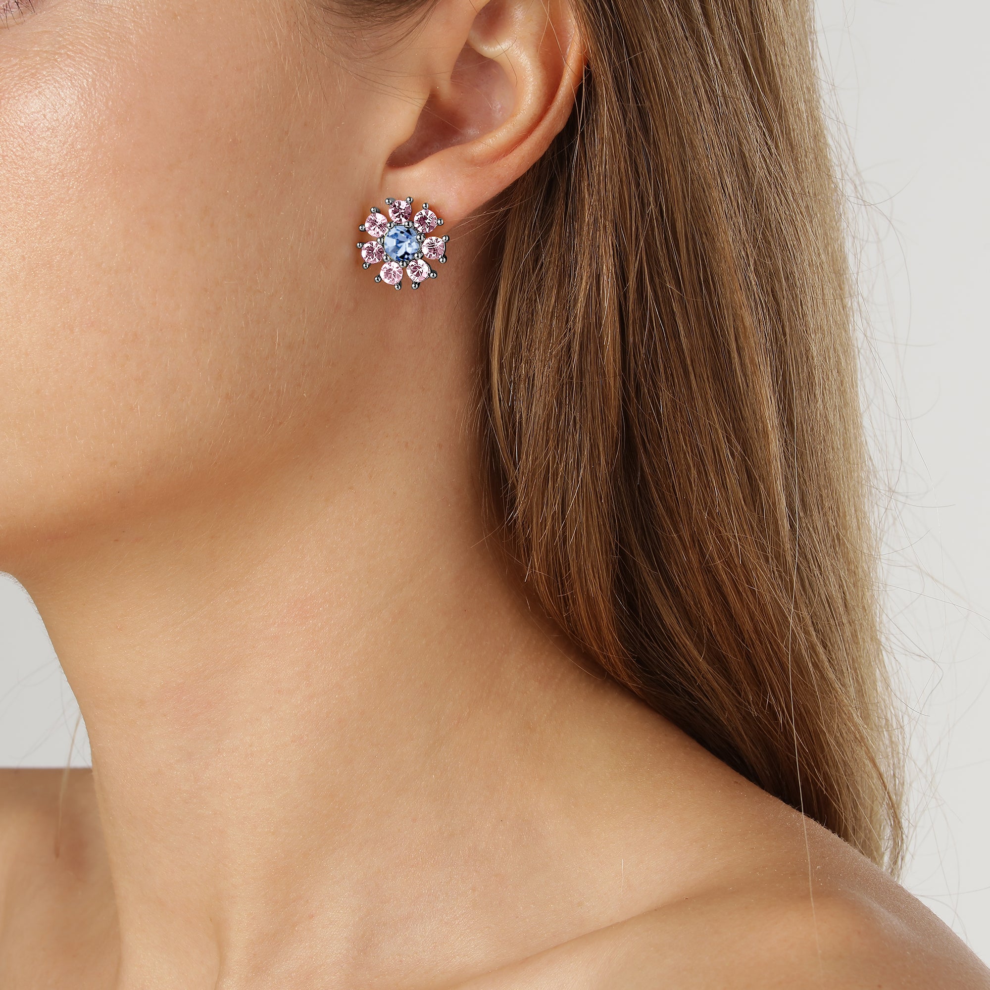 Aude Shiny Silver Earrings - Light Blue / Rose