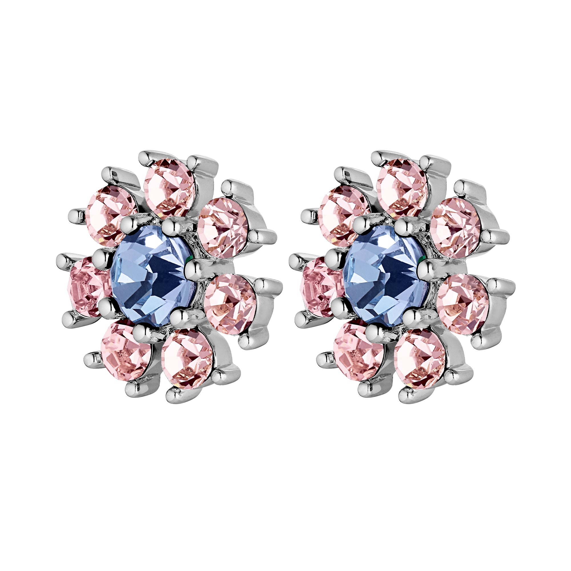 Aude Shiny Silver Earrings - Light Blue / Rose