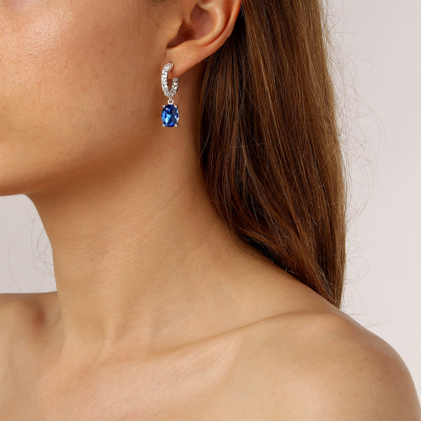 Barbara Shiny Silver Earrings - Sapphire