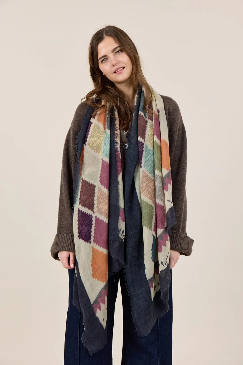 Diamonds Wool Scarf, Black Multi Bella Ballou NZ