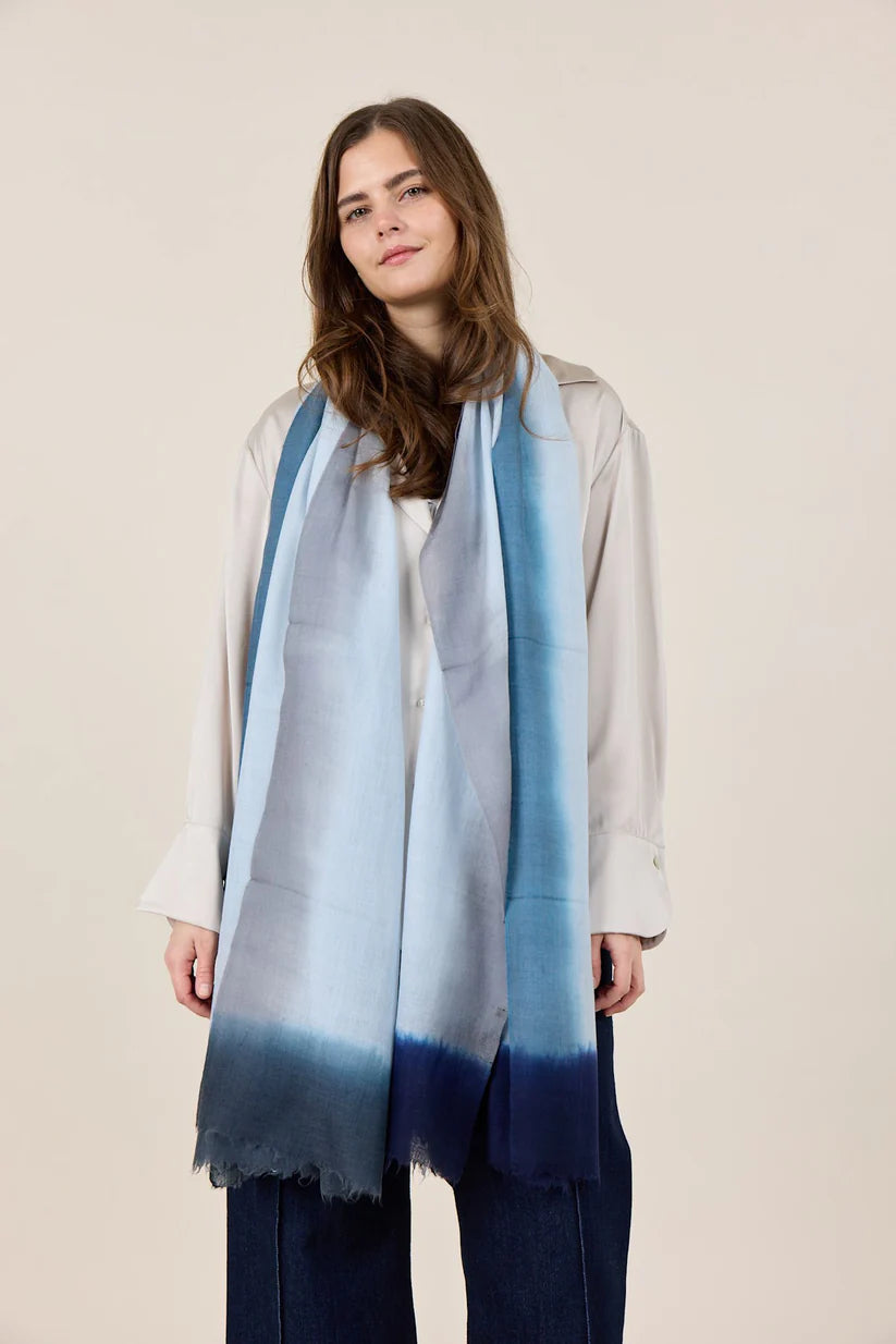 Dip It Wool Scarf, Blue/ Grey Bella Ballou NZ