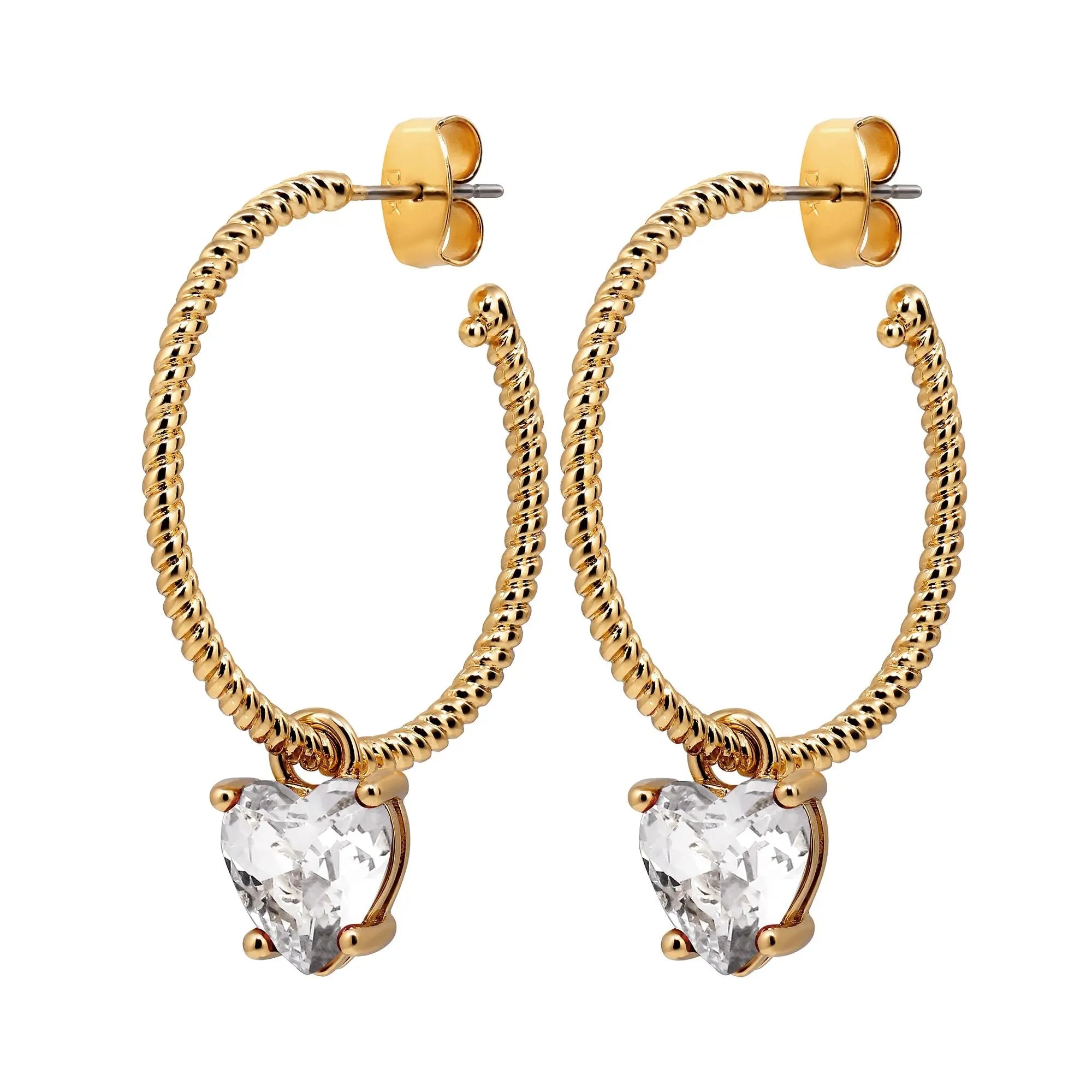 Gold hoop earrings the heart shaped crystal drop