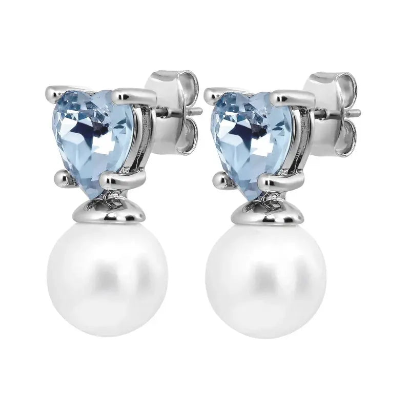 Emo Shiny Silver Earrings, Light Blue / White Pearl Dyrberg/Kern NZ