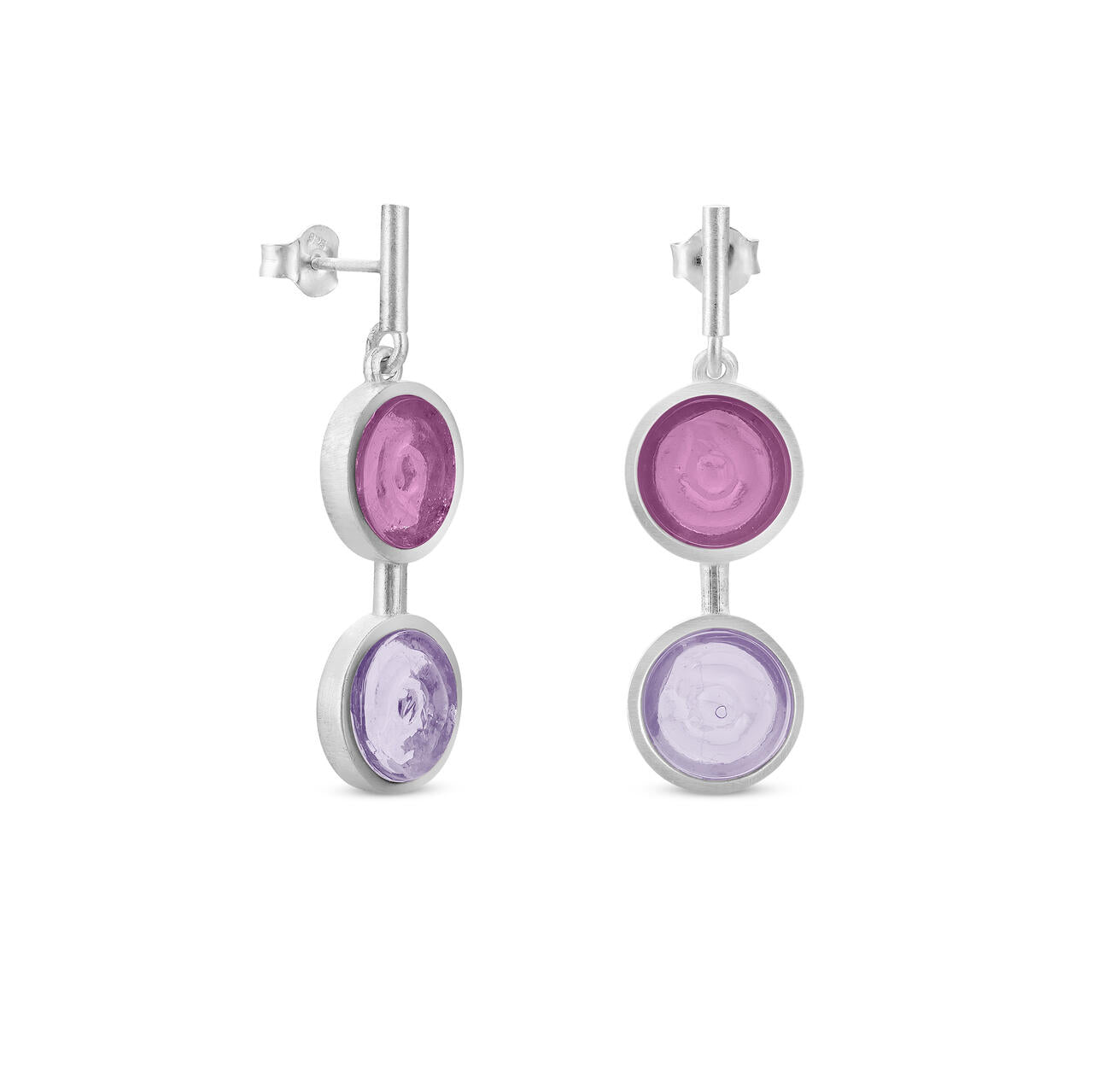 Gaudi Silver Earrings Double Drop Mauve