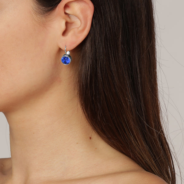 Louise Shiny Silver Earrings - Sapphire