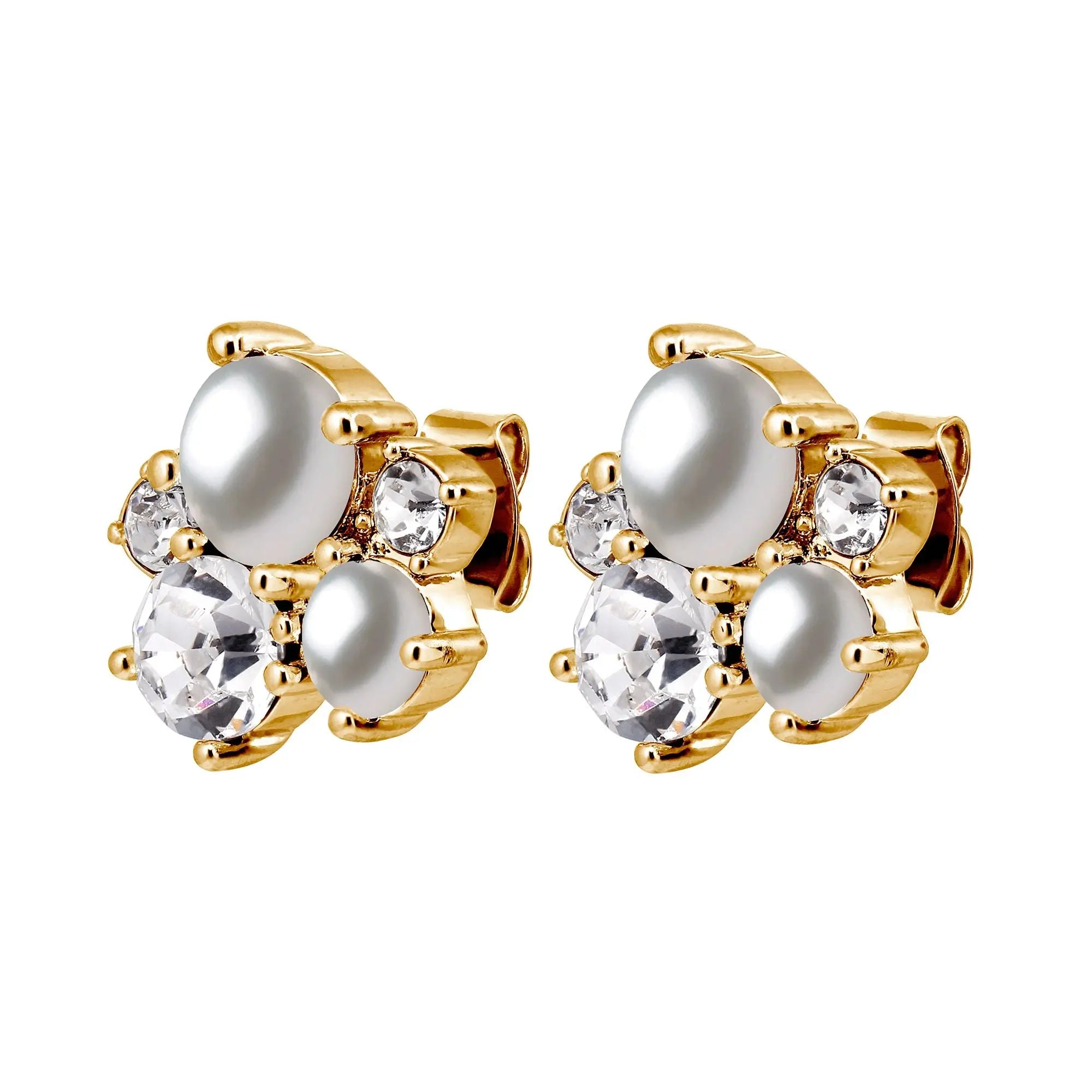 gold stud earrings with multiple coloured crystals