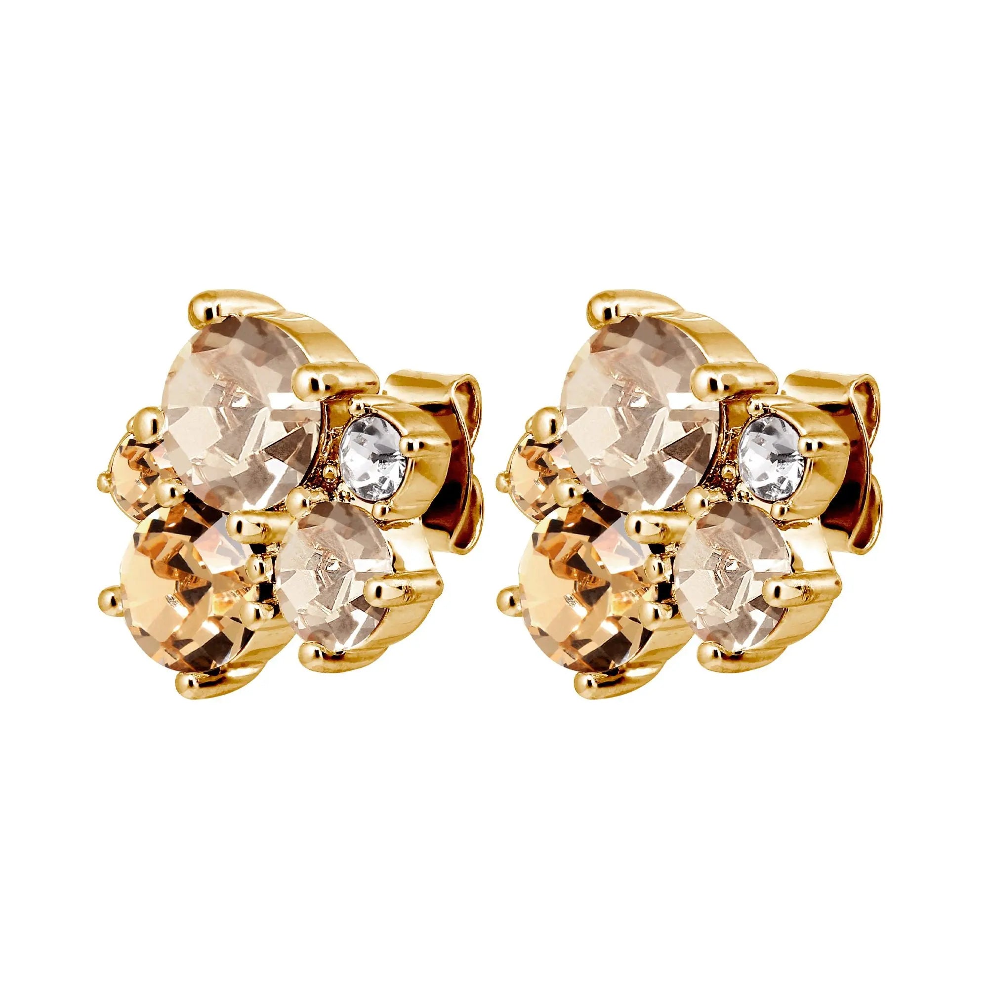 gold stud earrings with multiple coloured crystals