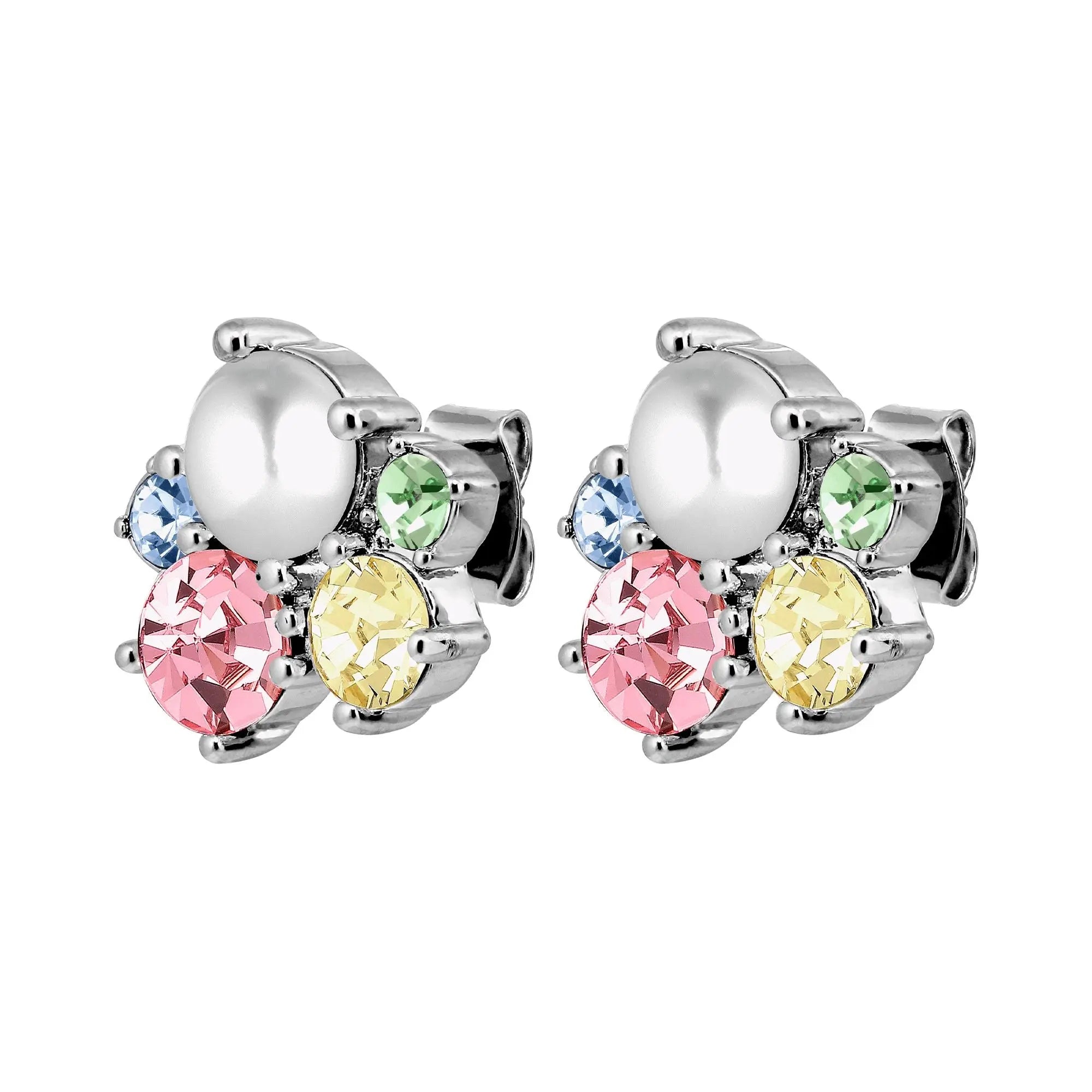 gold stud earrings with multiple coloured crystals