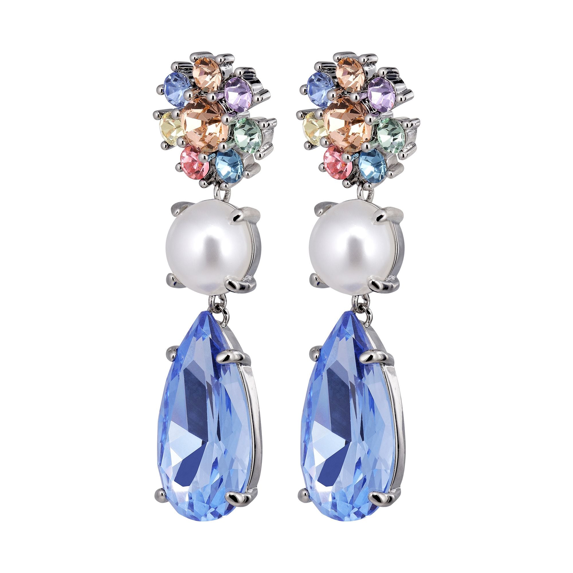 Misia Shiny Silver Earrings - Light Blue / Pastel