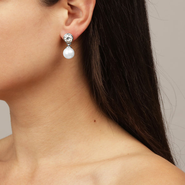 Nette Shiny Silver Earrings - Crystal / White Pearl
