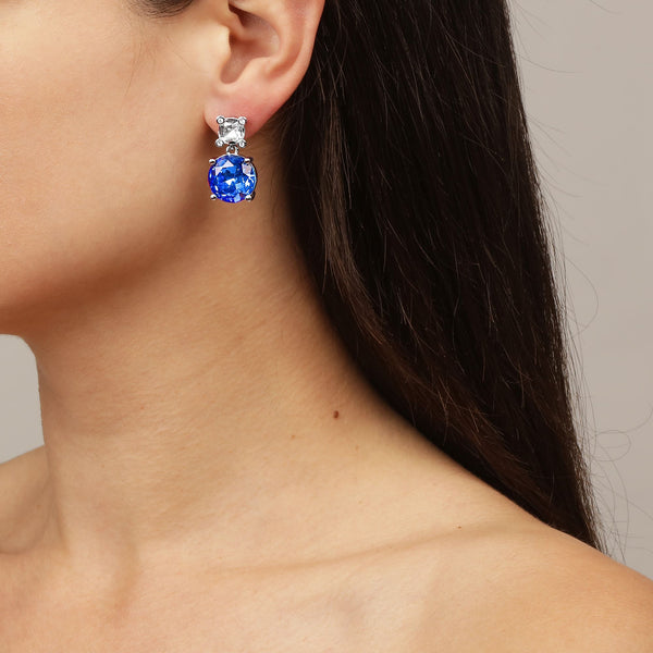 Nicola Shiny Silver Earrings -  Sapphire