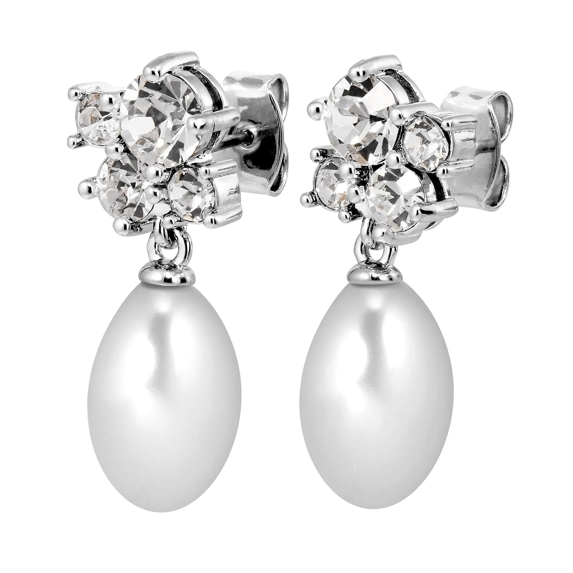 Petun Shiny Silver Pearl Drop Earrings, Crystal / White Pearl Dyrberg/Kern NZ