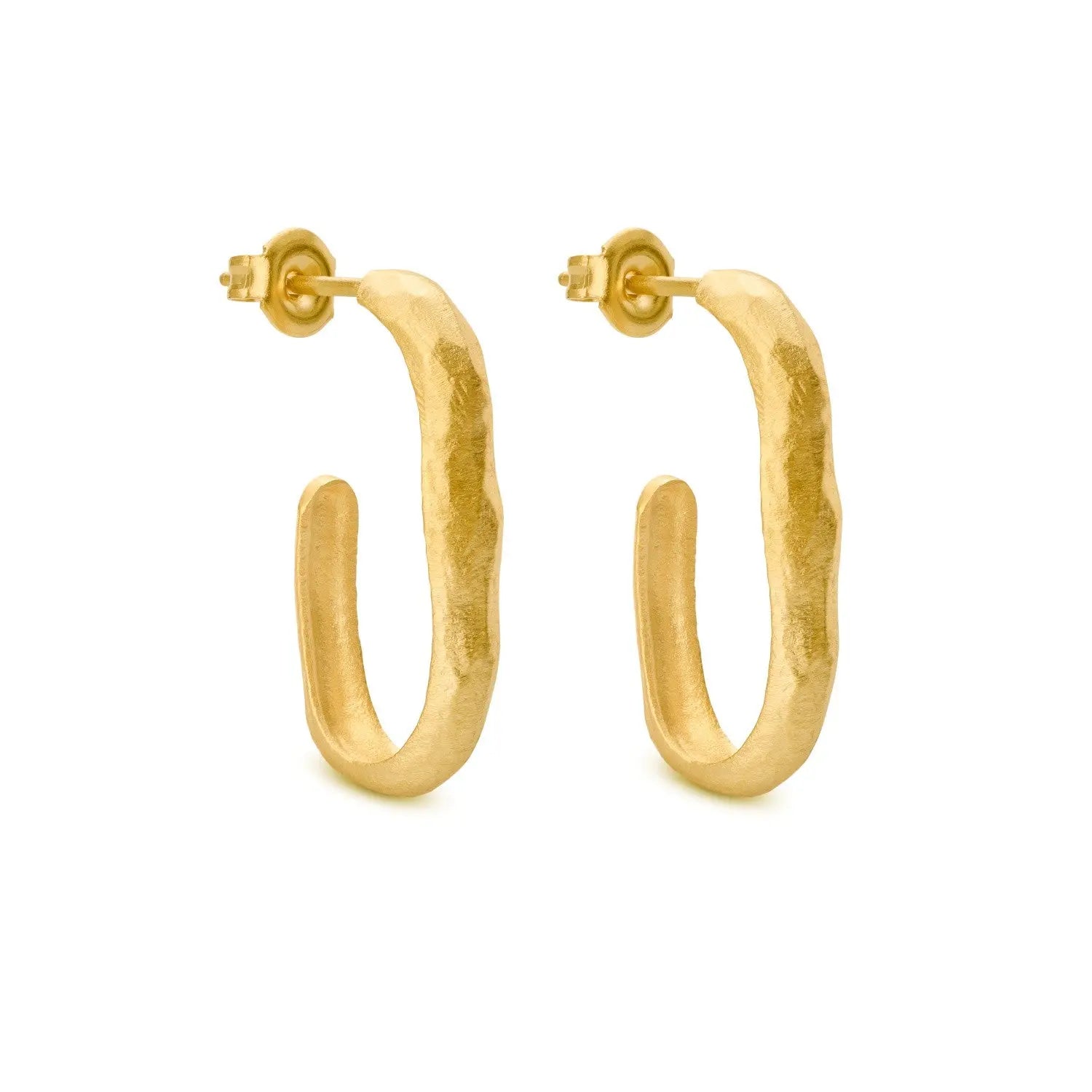 Gold hoop earrings on a white background