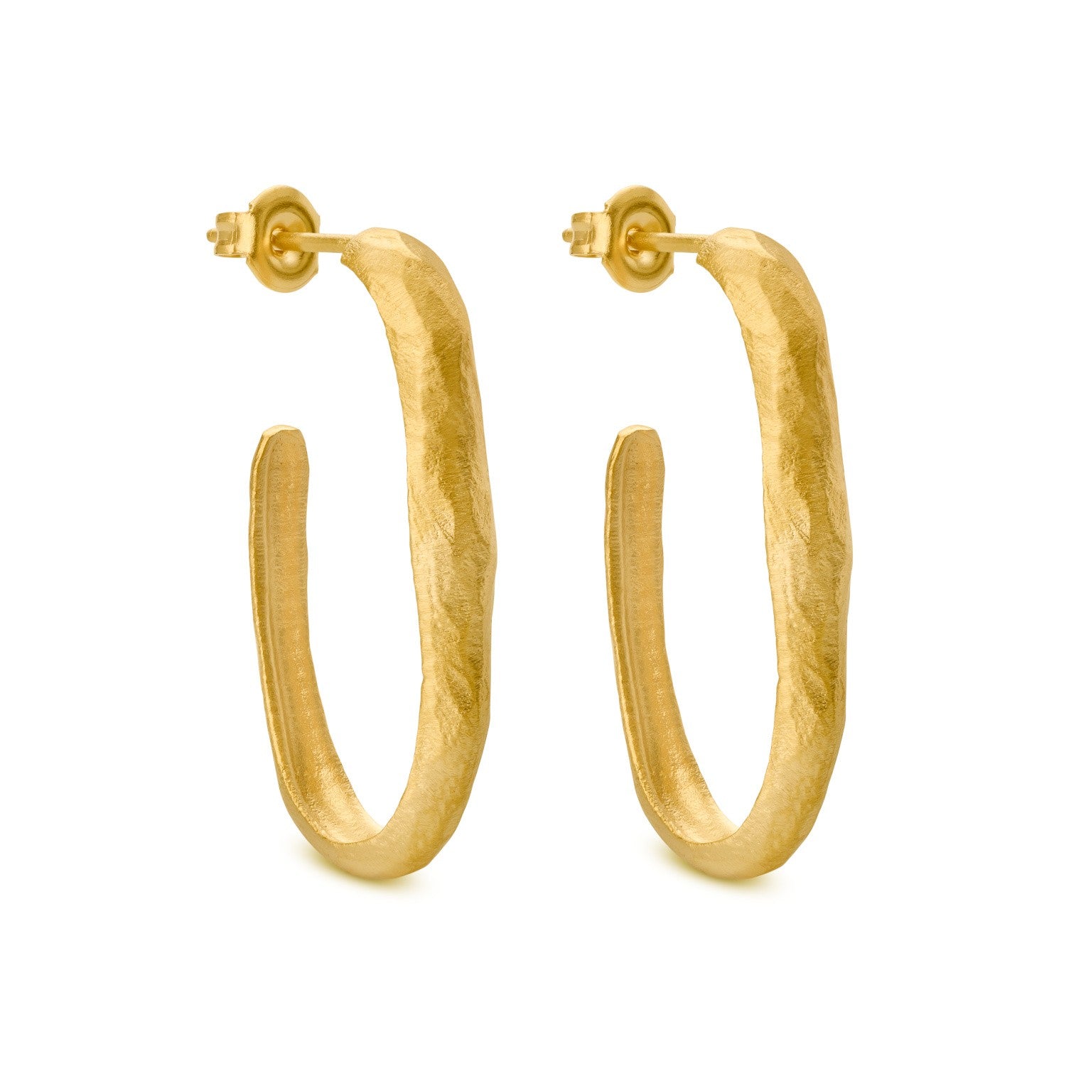 Gold hoop earrings on a white background