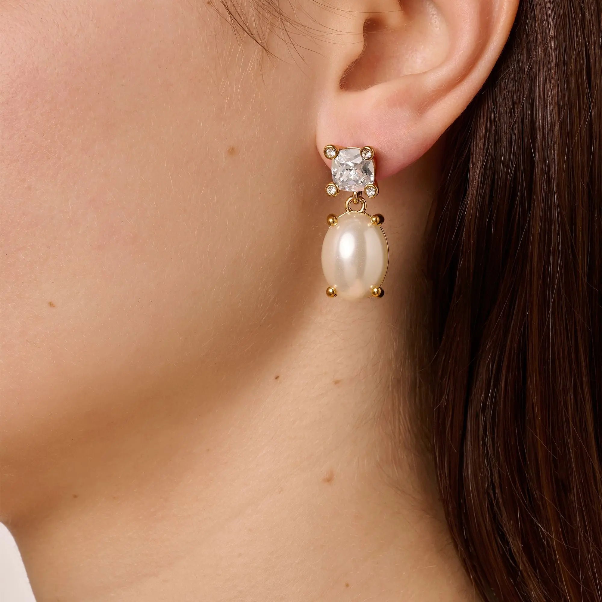 Antonia Gold Earrings - Crystal / White Pearl - Dyrberg/Kern NZ