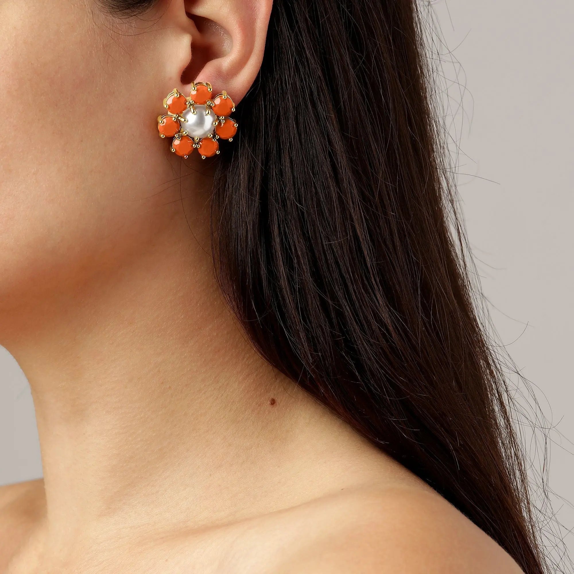 Aubra Gold Earrings - Coral / Peach - Dyrberg/Kern NZ