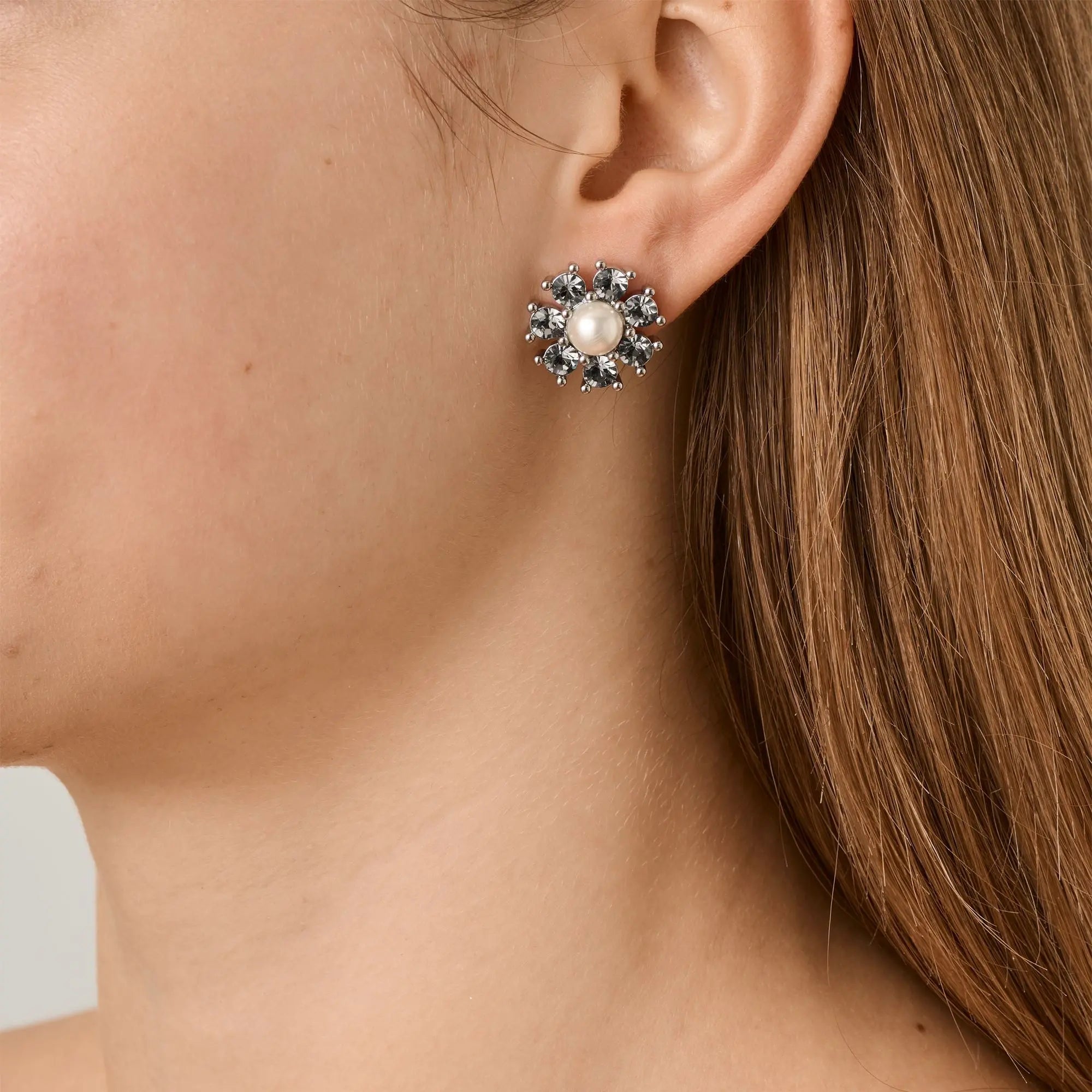 Aude Shiny Silver Earrings - Grey / White Pearl - Dyrberg/Kern NZ