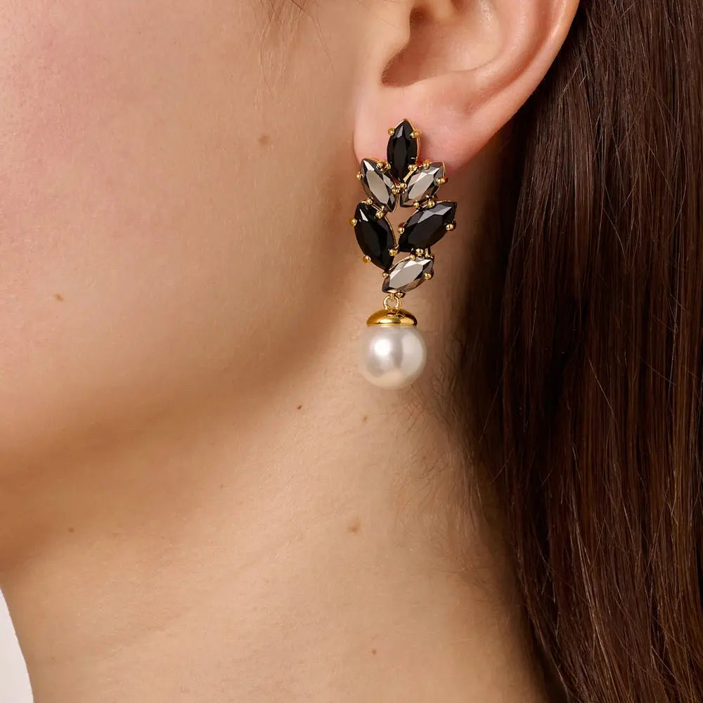 Balete Gold Earrings - Black / White Pearl - Dyrberg/Kern NZ