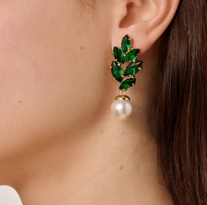 Balete Gold Earrings - Green / White Pearl - Dyrberg/Kern NZ