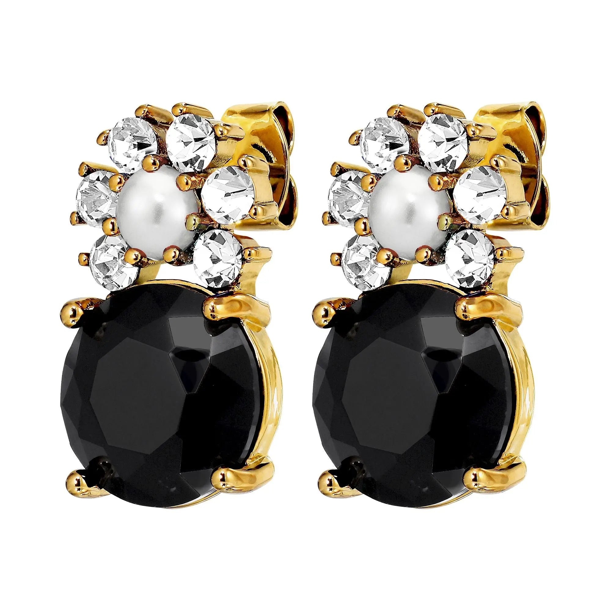 Beckia Gold Earrings - Black / Crystal - Dyrberg/Kern NZ