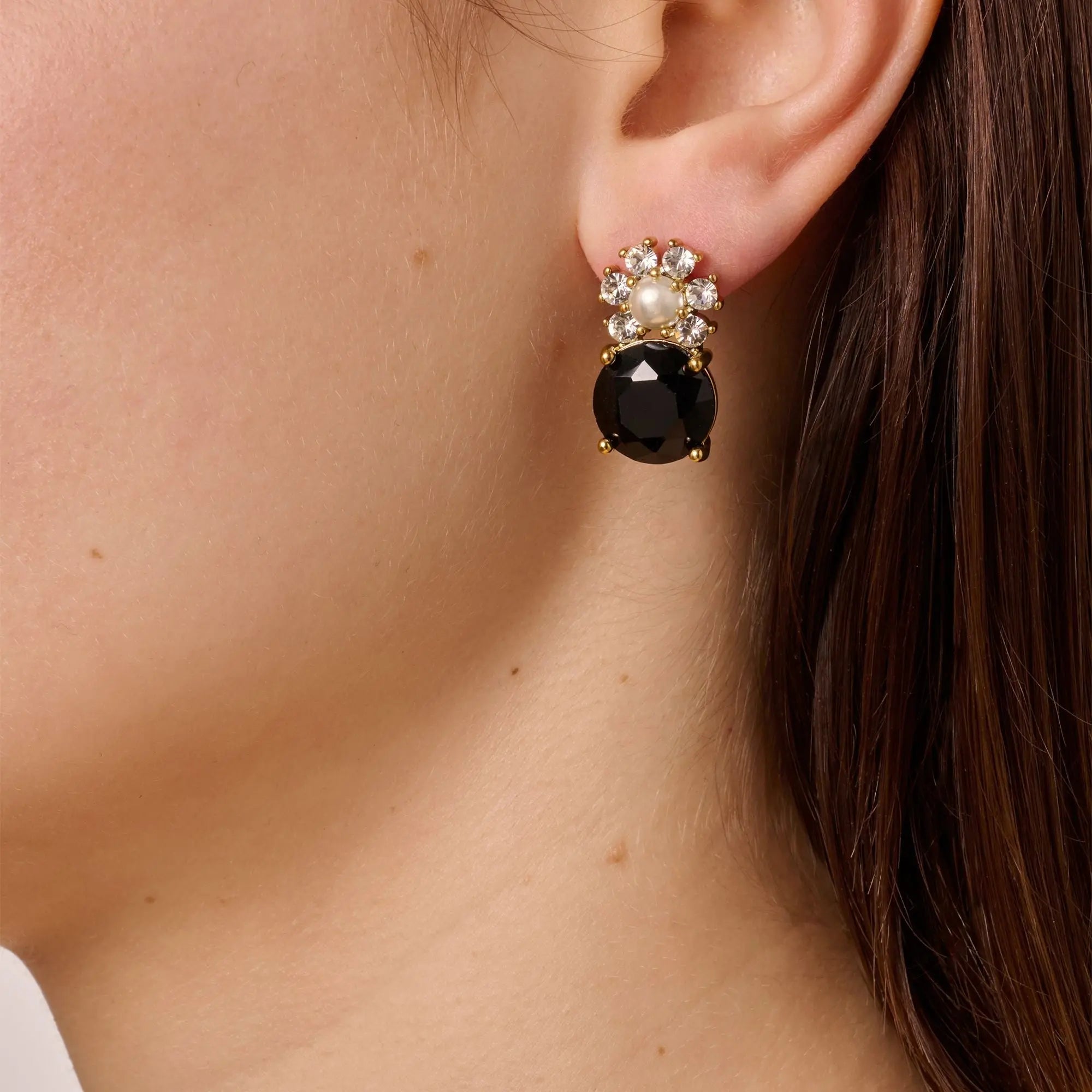 Beckia Gold Earrings - Black / Crystal - Dyrberg/Kern NZ