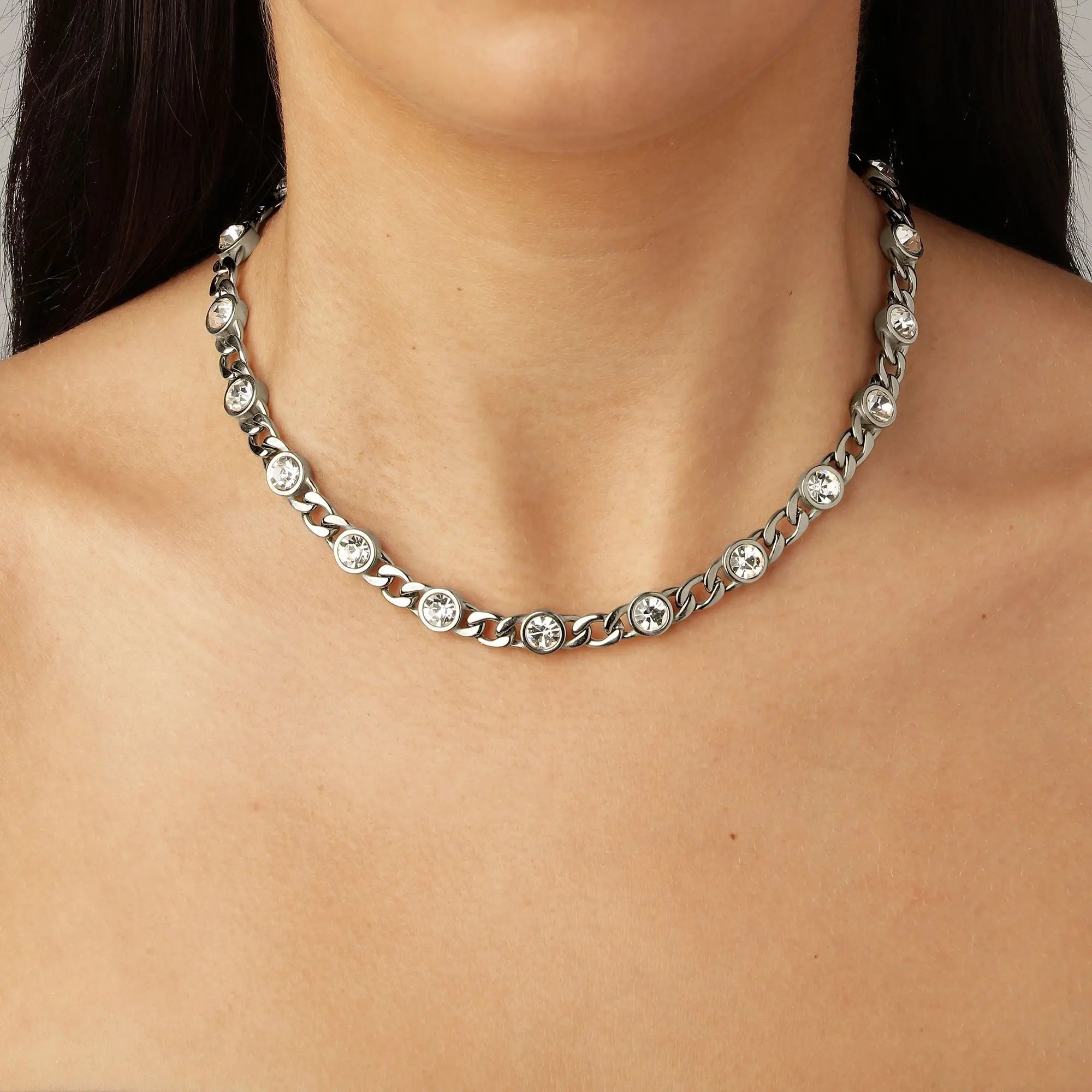 Collana Shiny Silver Necklace - Crystal - Dyrberg/Kern NZ