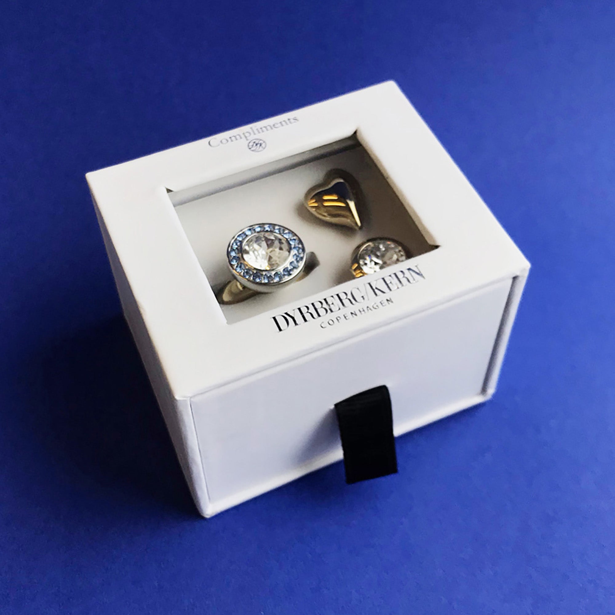 Compliments Ring Set: Shiny Gold Ring + Grace + Strength + Passion. - Dyrberg/Kern NZ