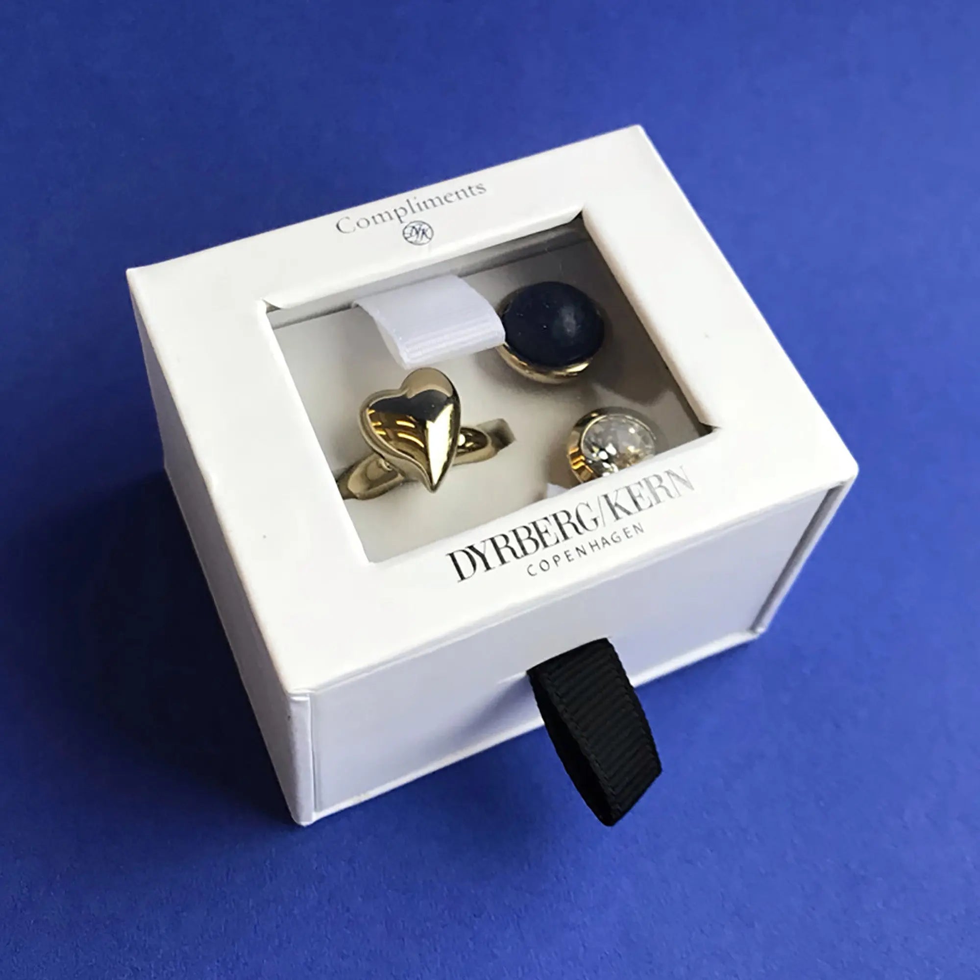 Compliments Ring Set: Shiny Gold Ring + Sence + Strength + Passion. - Dyrberg/Kern NZ