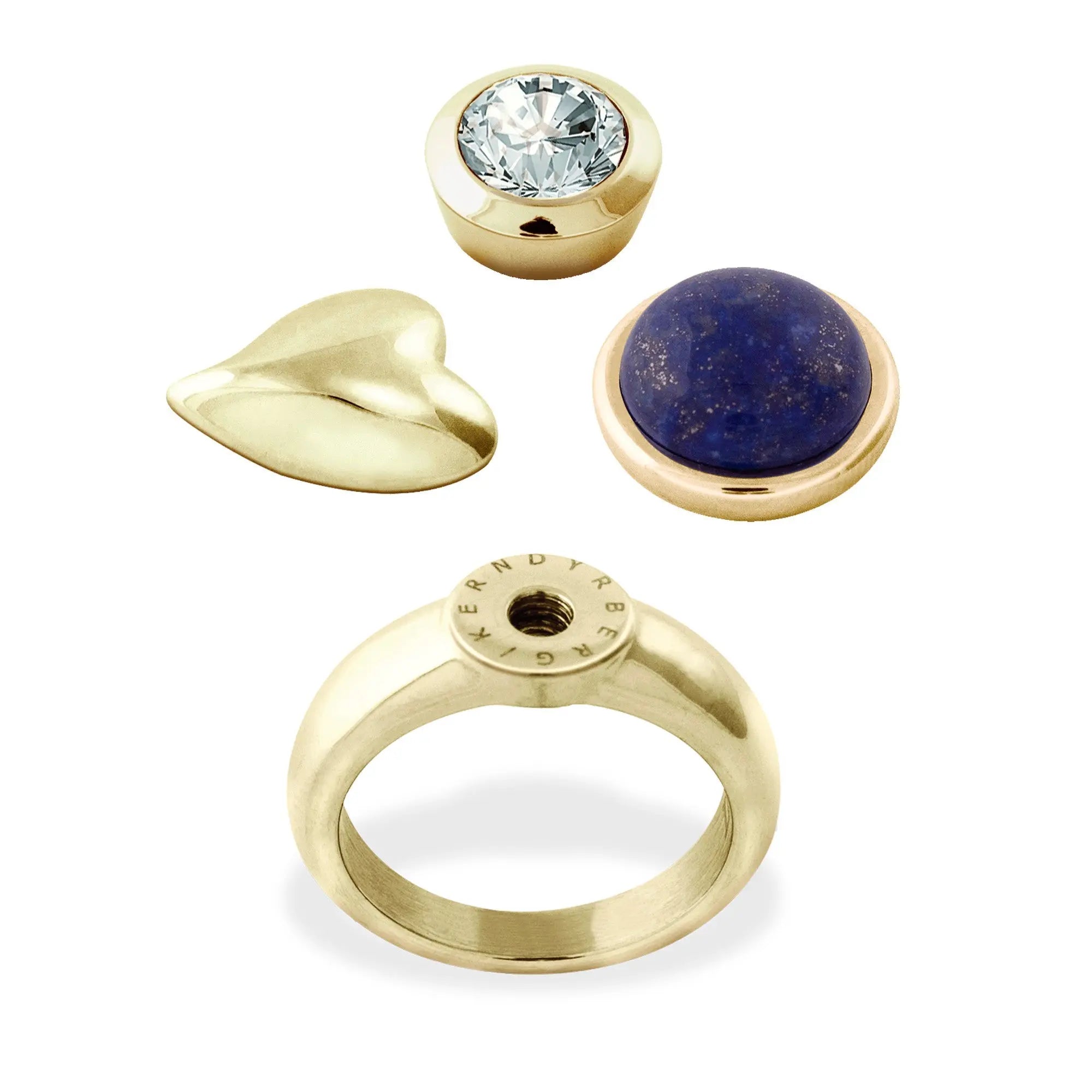 Compliments Ring Set: Shiny Gold Ring + Sence + Strength + Passion. - Dyrberg/Kern NZ
