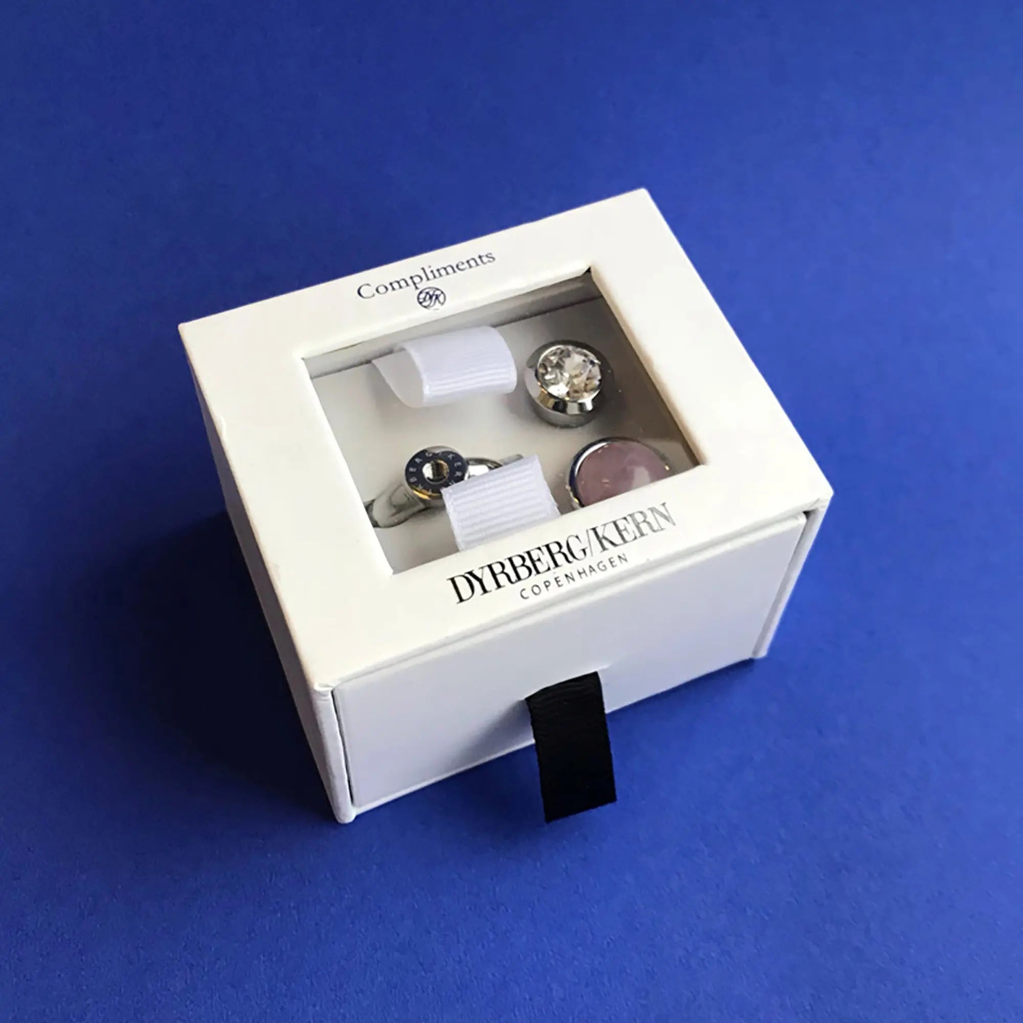 Compliments Ring Set: Shiny Silver Ring + Essence + Strength + Sence. - Dyrberg/Kern NZ