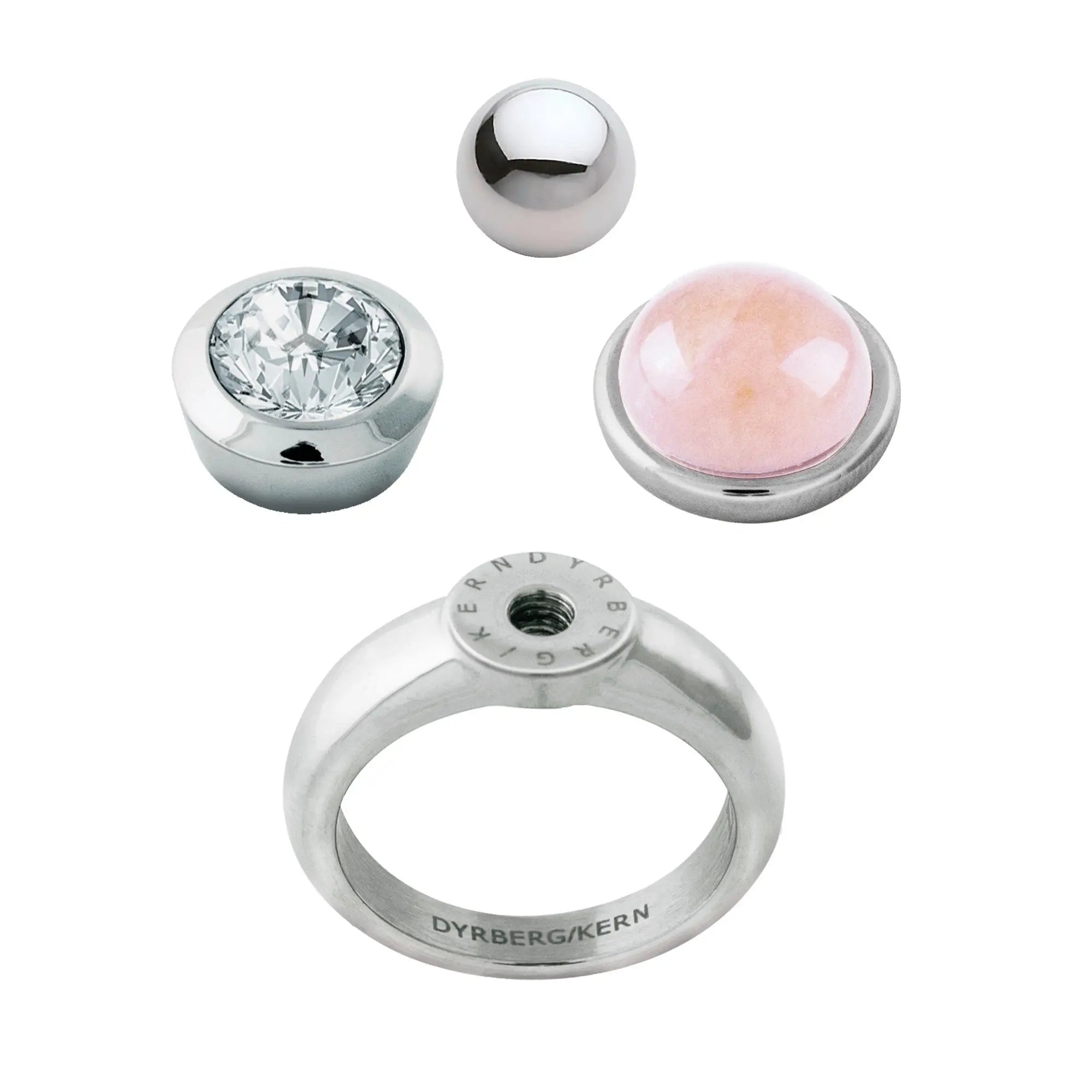 Compliments Ring Set: Shiny Silver Ring + Essence + Strength + Sence. - Dyrberg/Kern NZ