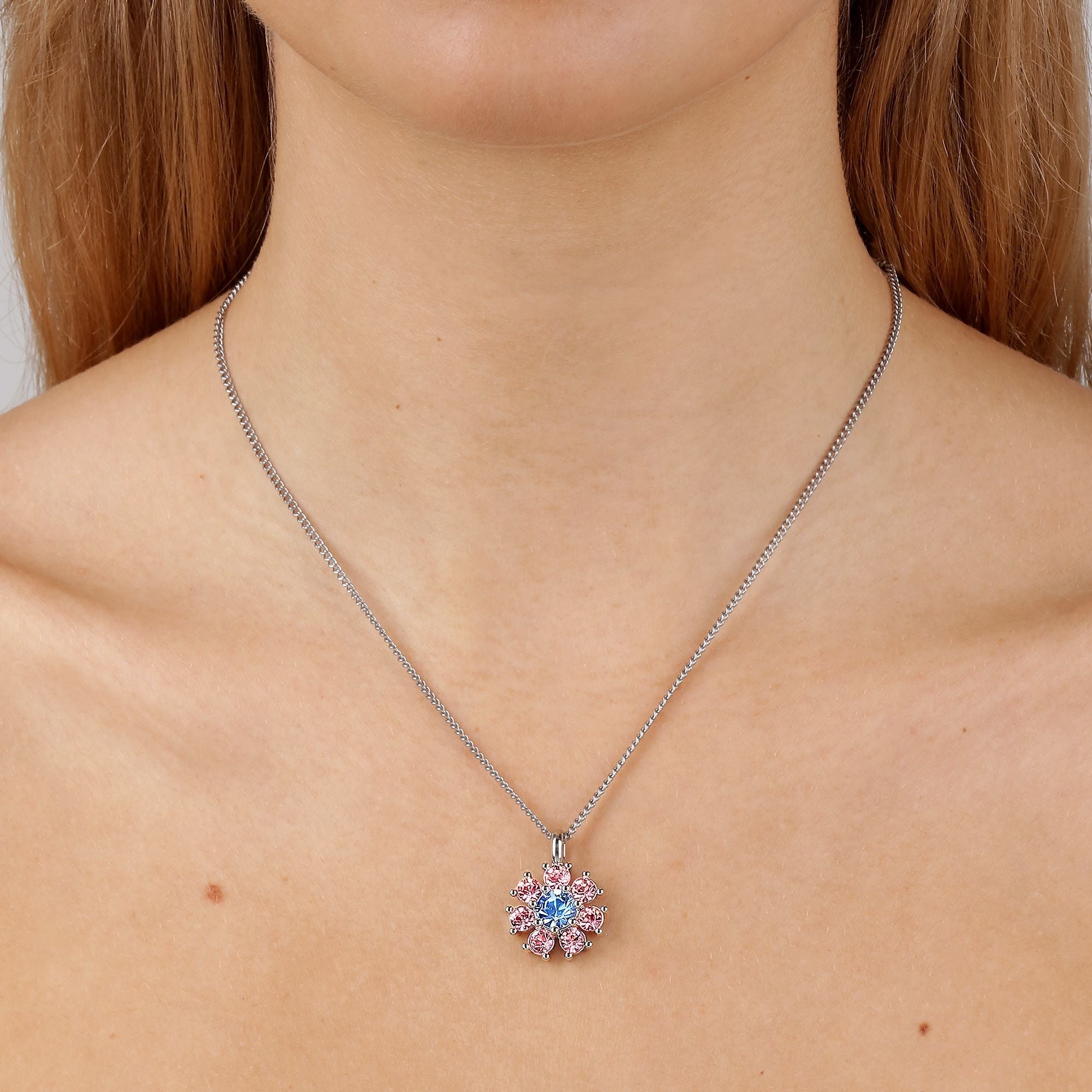 Delise Shiny Silver Necklace - Light Blue / Rose - Dyrberg/Kern NZ