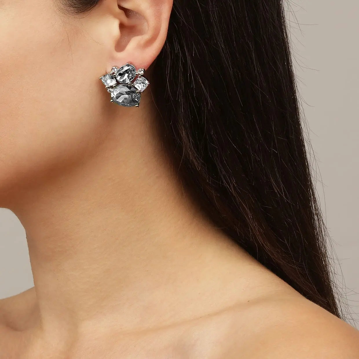 Emma Shiny Silver Earrings - Grey - Dyrberg/Kern NZ