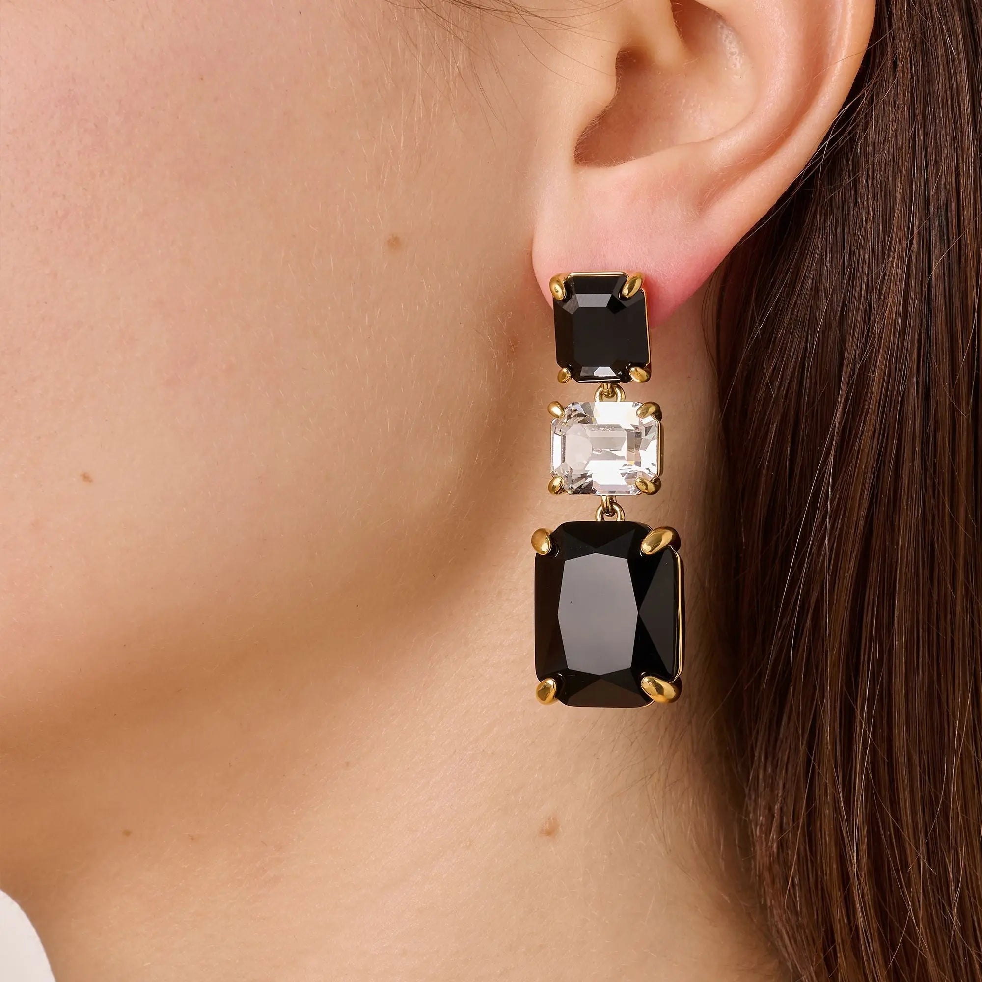 Esmara Gold Earrings - Black / Crystal - Dyrberg/Kern NZ