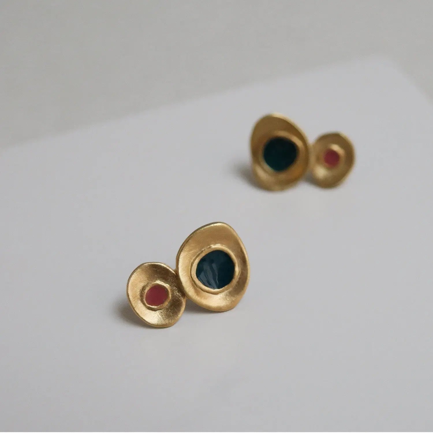Favorita Colors Gold Stud Earrings Double - Dyrberg/Kern NZ