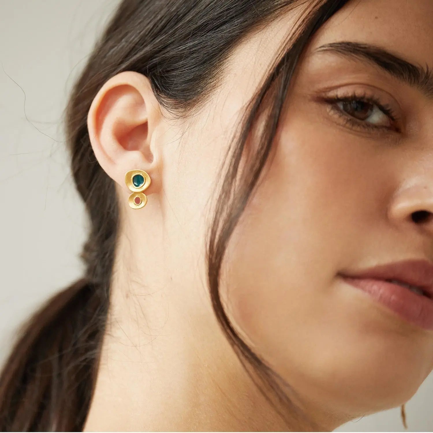 Favorita Colors Gold Stud Earrings Double - Dyrberg/Kern NZ