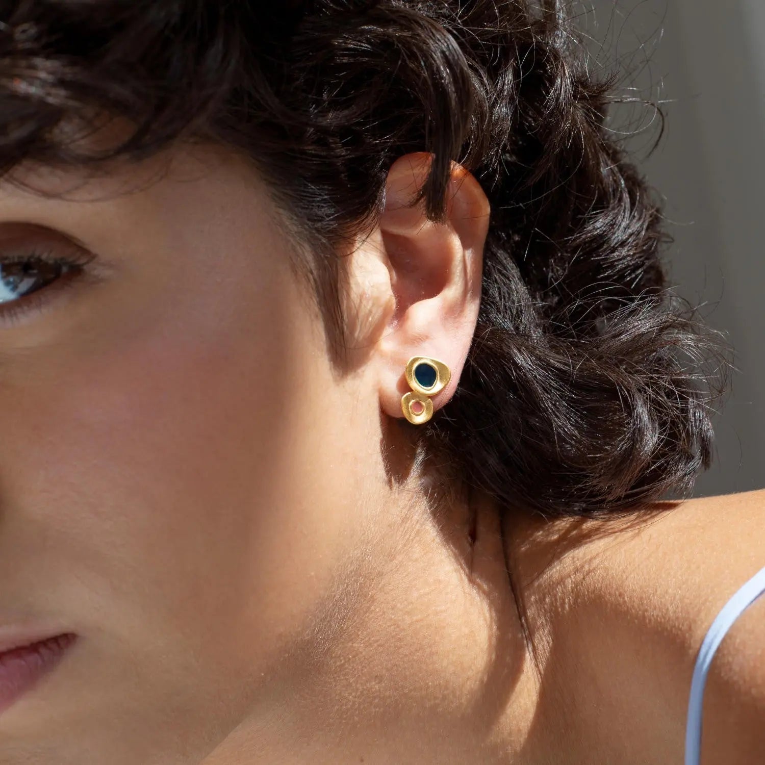 Favorita Colors Gold Stud Earrings Double - Dyrberg/Kern NZ