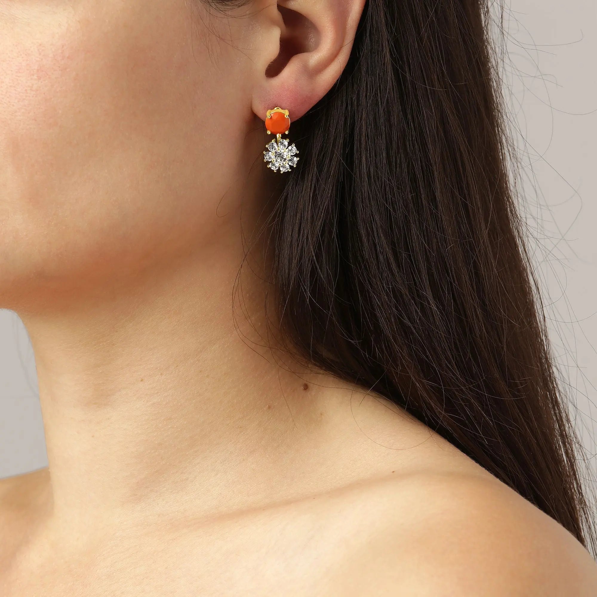 Floss Gold Earrings - Coral / Crystal - Dyrberg/Kern NZ