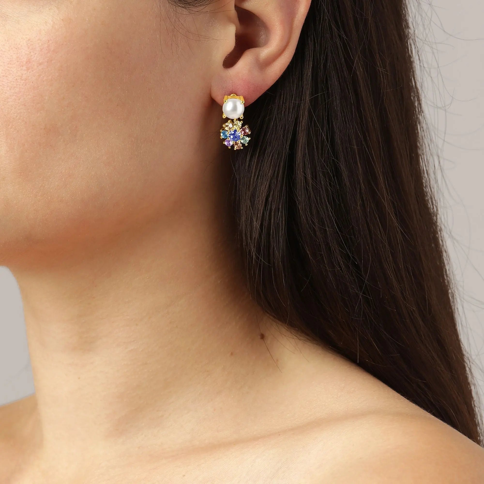 Floss Gold Earrings - Pastel Multi / White Pearl - Dyrberg/Kern NZ