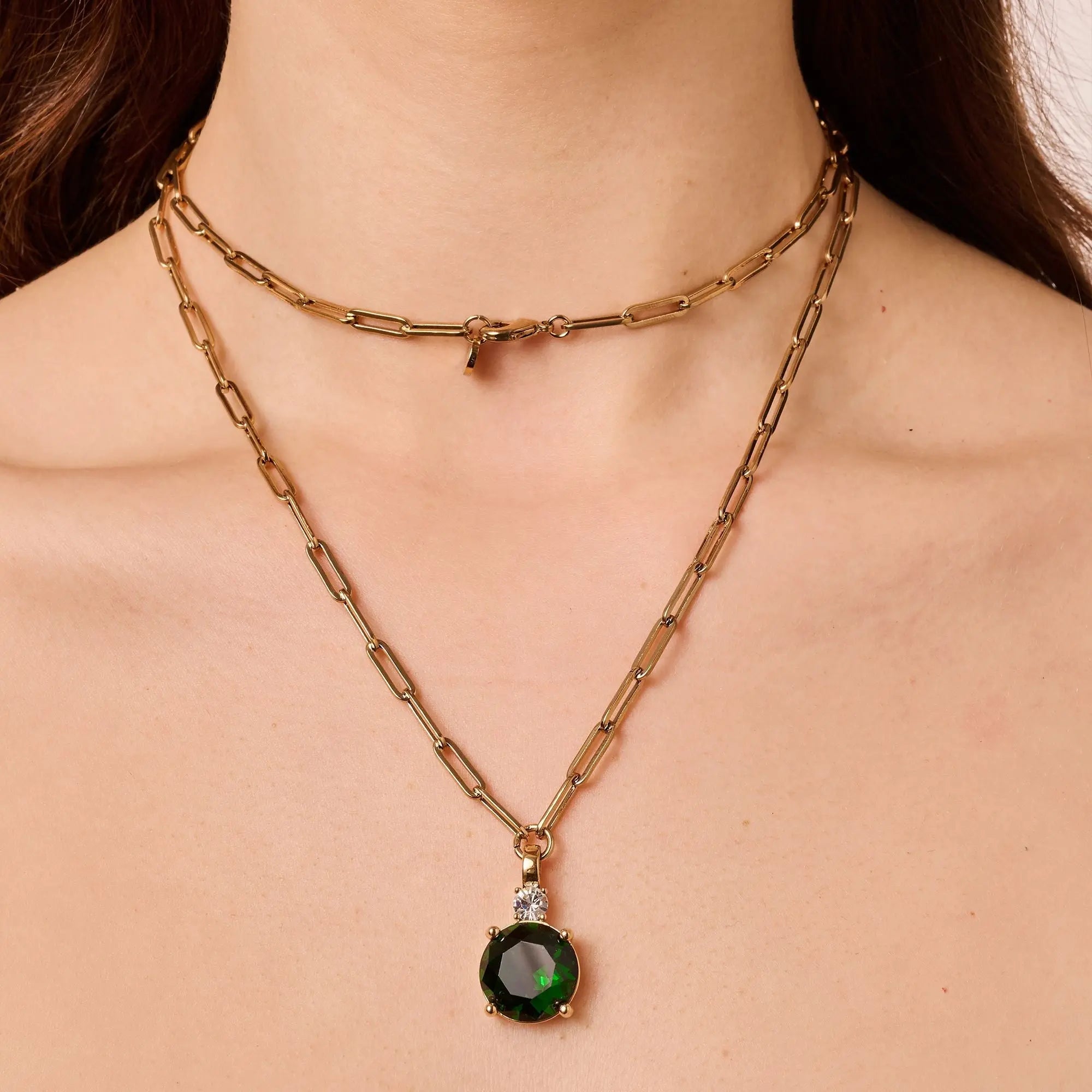 Glory Gold Necklace - Emerald Green / Crystal - Dyrberg/Kern NZ