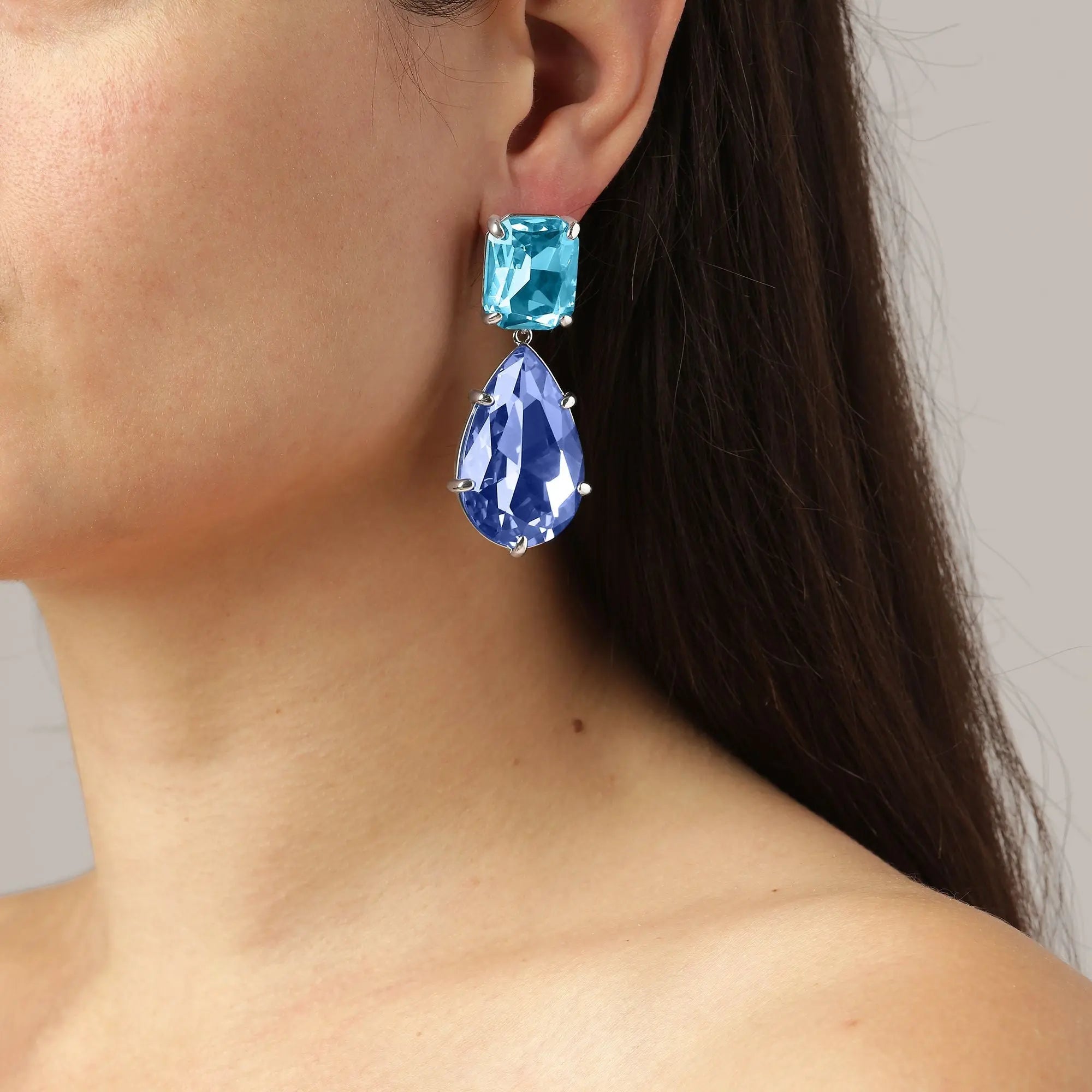 Golari Shiny Silver Earrings - Aqua - Dyrberg/Kern NZ