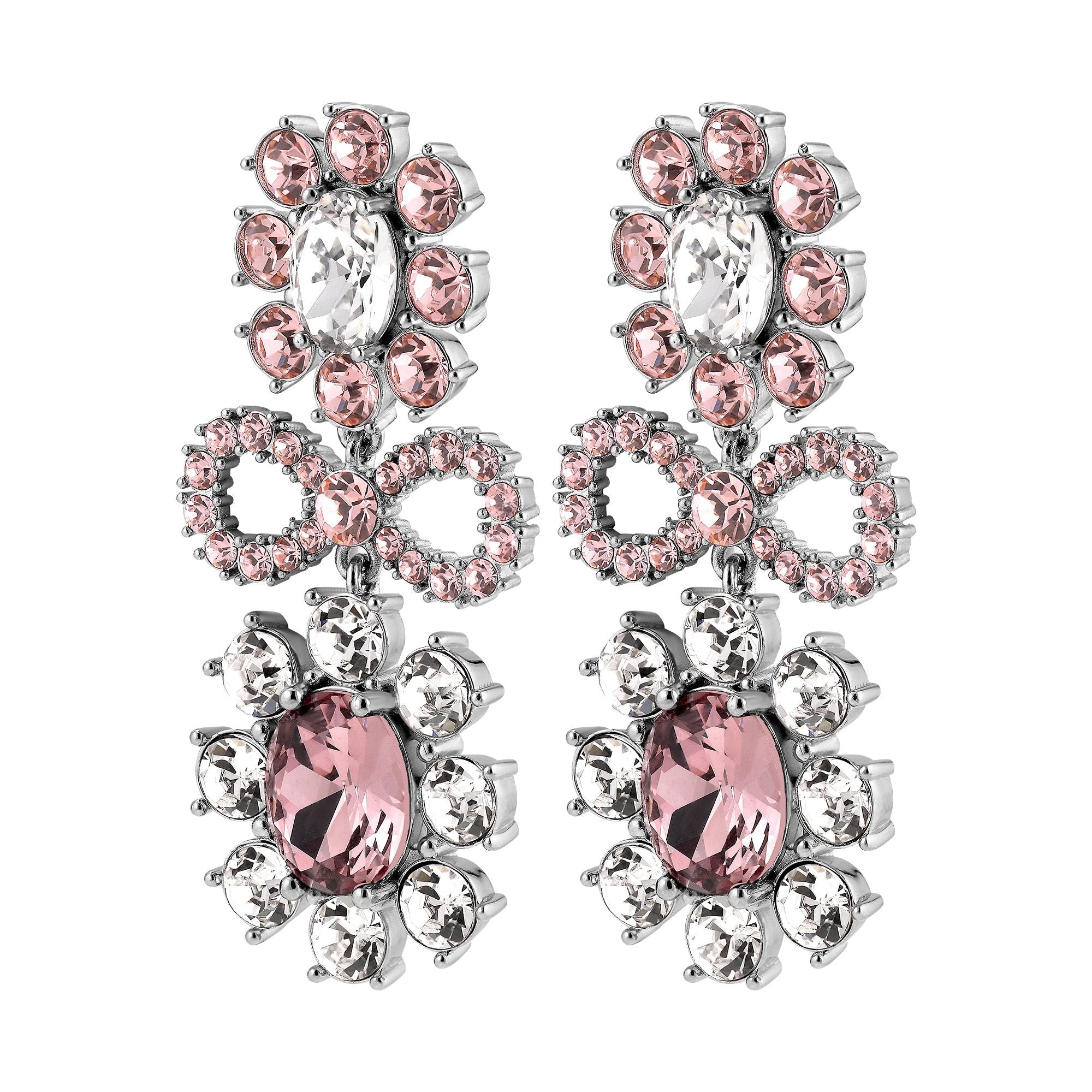 Lillian Shiny Silver Earrings - Rose / Crystal - Dyrberg/Kern NZ