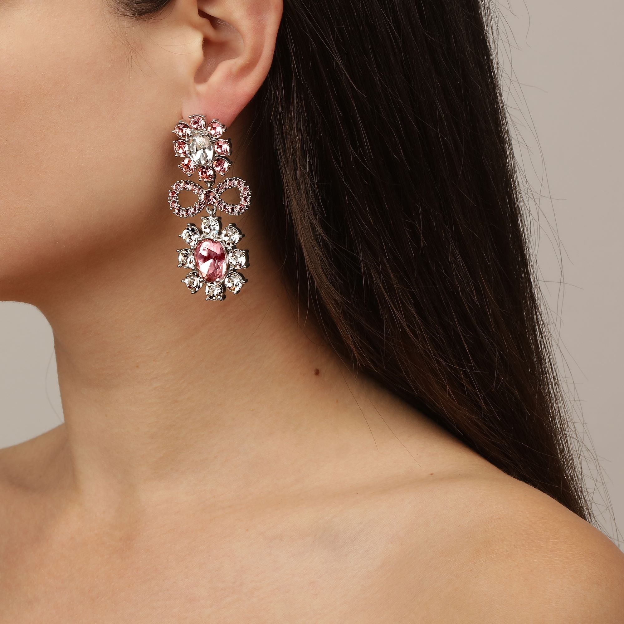 Lillian Shiny Silver Earrings - Rose / Crystal - Dyrberg/Kern NZ