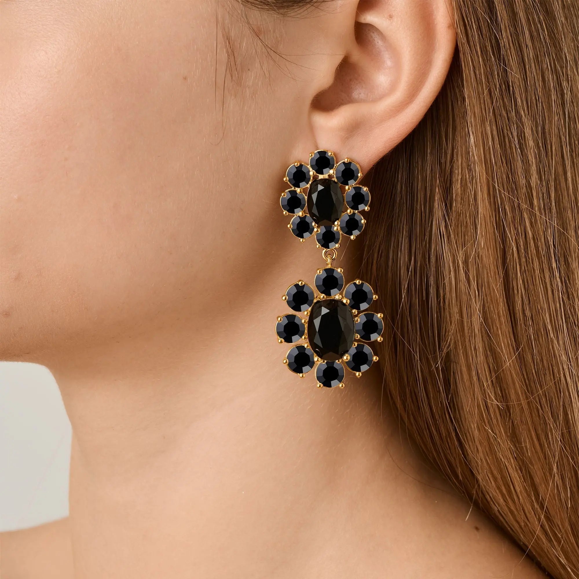 Lina Gold Earrings - Black - Dyrberg/Kern NZ