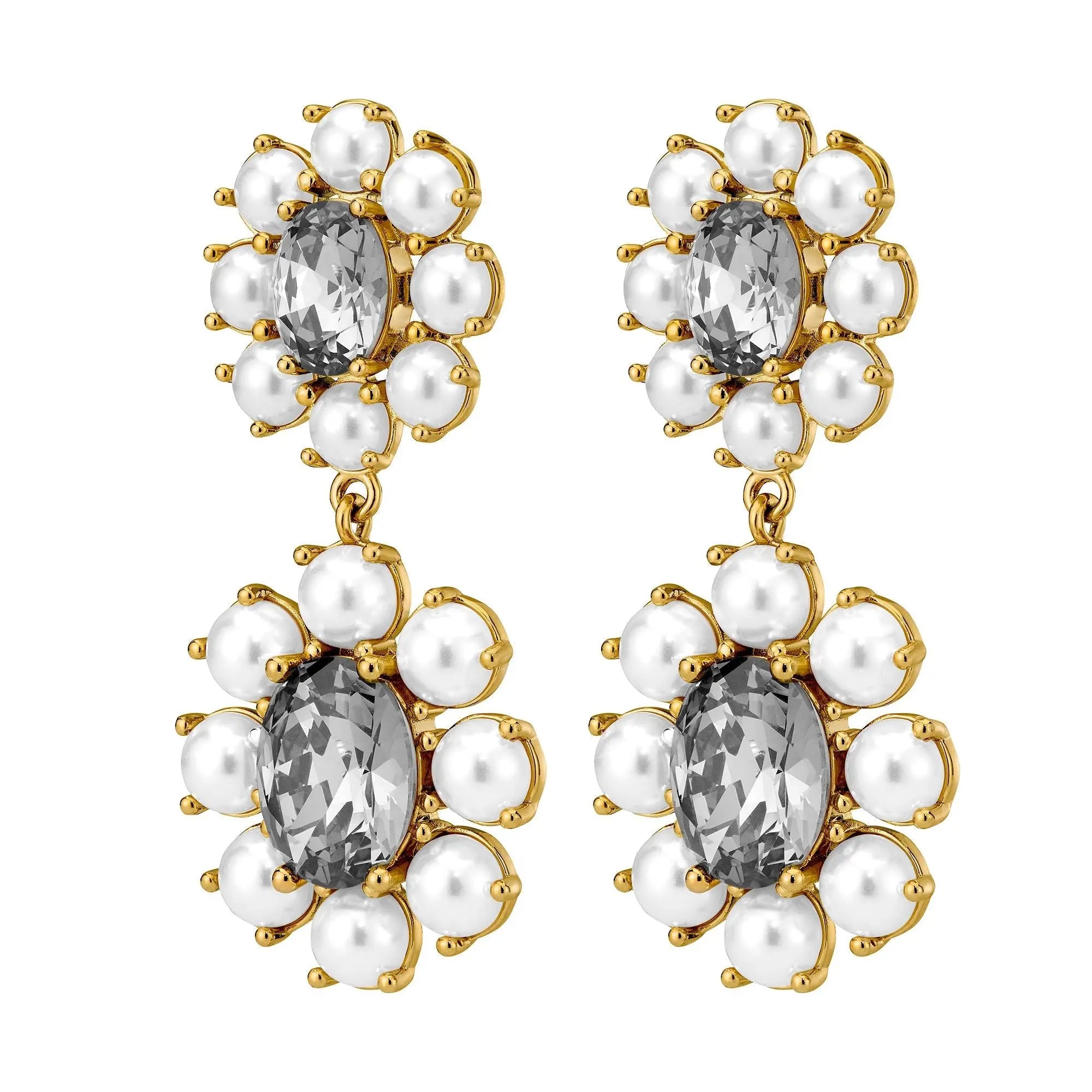 Lina Gold Earrings - White Pearl / Grey - Dyrberg/Kern NZ